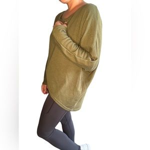 Zenana Army Green V Neck Long Sleeve Ribbed Cuffed Sweater Women Size Small